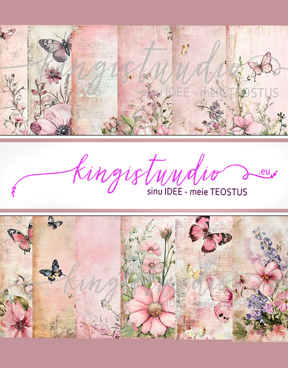 Disainipaber Lilled ja liblikad - roosa