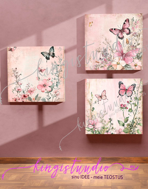 Disainipaber Lilled ja liblikad - roosa - Image 2