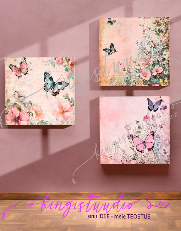 Disainipaber Lilled ja liblikad - roosa - Image 3