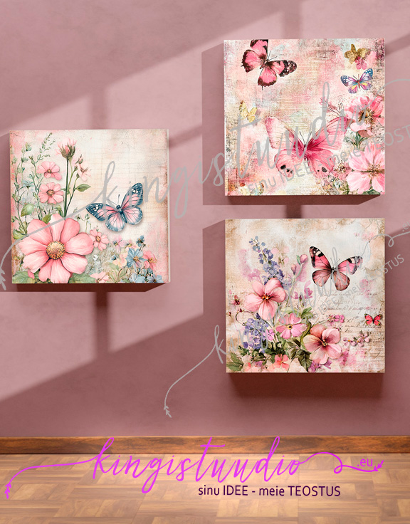 Disainipaber Lilled ja liblikad - roosa - Image 4