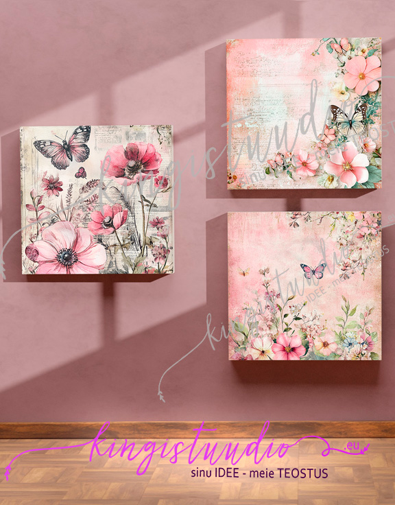 Disainipaber Lilled ja liblikad - roosa - Image 5